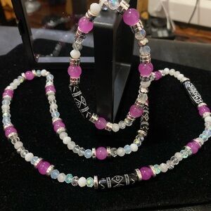 Elegant Purple and Black Beaded Necklace Set